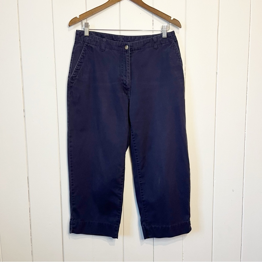 L.L. Bean Womens 100% Cotton Navy Blue Wide Leg Cropped Pants. Size 10P.